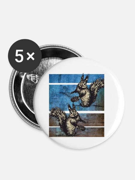 Eichhörnchen Retro - Buttons klein 25 mm (5er Pack) - Weiß