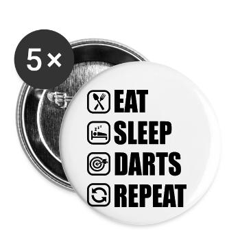 essen schlafen Darts Bullseye T-shirt darten - Buttons klein 25 mm (5er Pack) - Weiß - Vorne