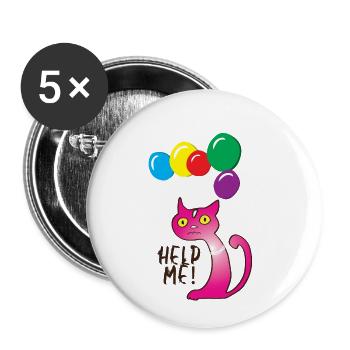Cat Help me, Help me - Buttons small 1''/25 mm (5-pack) - white - Front