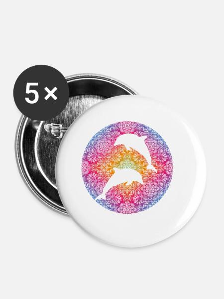 Dolphin Mandala - Buttons klein 25 mm (5er Pack) - Weiß