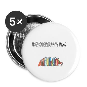 Buch Buch Bücher Bücher lesen Bücherwurm Buch - Buttons klein 25 mm (5er Pack) - Weiß - Vorne