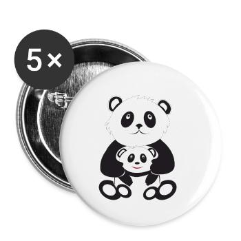 Panda maman / papa et enfant - Lot de 5 petits badges (25 mm) - blanc - Devant
