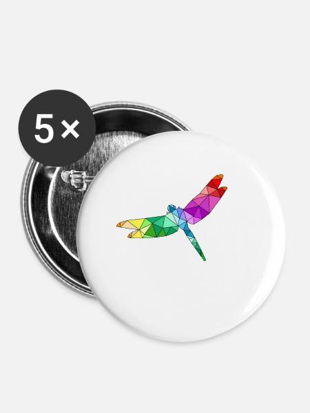 Libelle Polygon Flieger Drache - Buttons klein 25 mm (5er Pack) - Weiß