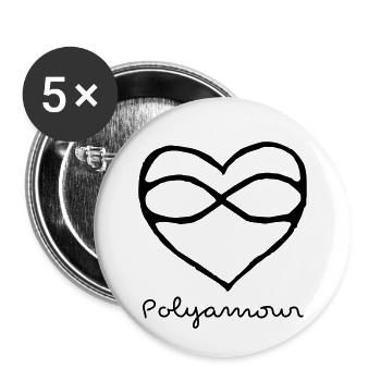 polyamour polyamory heart love lgbt - Buttons small 1''/25 mm (5-pack) - white - Front