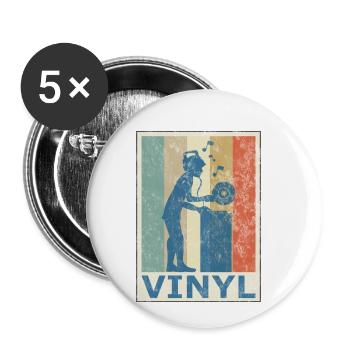 Retro Vintage Style DJ Deejee Vinyl Schallplatte - Buttons klein 25 mm (5er Pack) - Weiß - Vorne