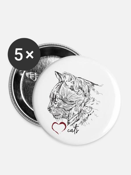 Katzengesicht - Buttons klein 25 mm (5er Pack) - Weiß