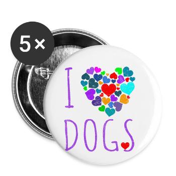 I LOVE DOGS VINTAGE - Buttons klein 25 mm (5er Pack) - Weiß - Vorne