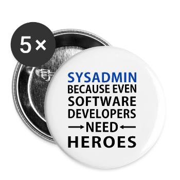Sysadmin - Administrateur système - Lot de 5 petits badges (25 mm) - blanc - Devant