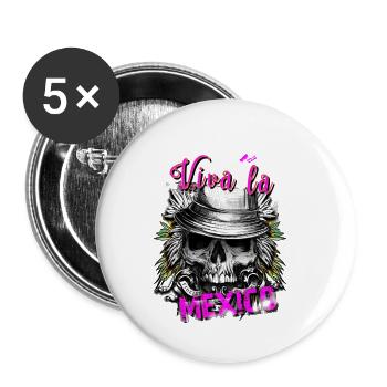 Viva la Mexico, Geschenkidee, Totenkopf - Buttons klein 25 mm (5er Pack) - Weiß - Vorne
