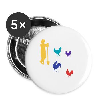 Farmer im Retro Styl mit Hühnern - Buttons klein 25 mm (5er Pack) - Weiß - Vorne