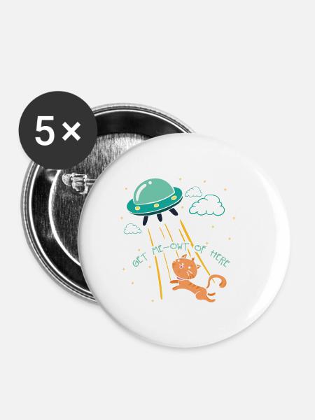 Ufo Alien cat Abduction - Buttons klein 25 mm (5er Pack) - Weiß