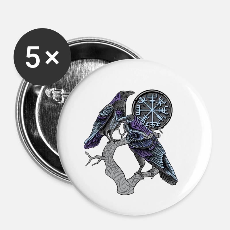 Odins Raben Shirt Wikinger keltischen Huginn Muninn - Buttons klein 25 mm (5er Pack) - Weiß