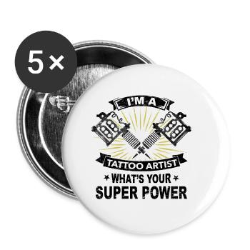 Superpouvoir, tatouage, cadeau, travail, peau, couleur - Lot de 5 petits badges (25 mm) - blanc - Devant