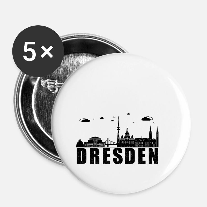 Dresden - Buttons klein 25 mm (5er Pack) - Weiß