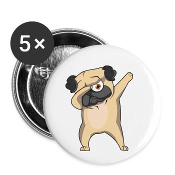 Pug Dab - Lot de 5 petits badges (25 mm) - blanc - Devant
