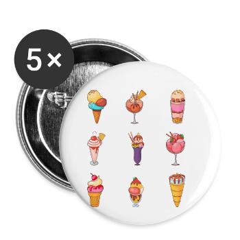 Crème glacée, crème glacée, crème glacée, crème glacée, boule, crème glacée, sundae - Lot de 5 petits badges (25 mm) - blanc - Devant