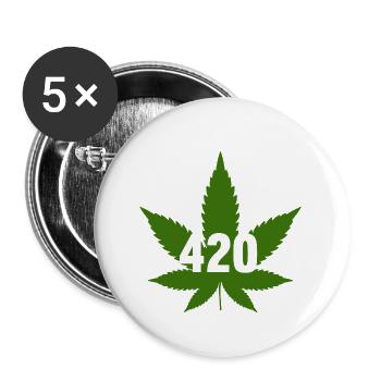 CANNABIS MARIHUANA HANFBLATT 420 - Buttons klein 25 mm (5er Pack) - Weiß - Vorne