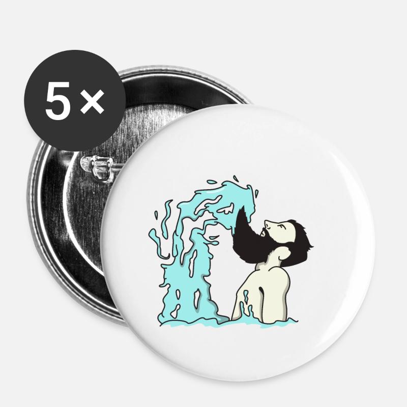 Beard wave - funny men with beard gift - Buttons small 1''/25 mm (5-pack) - white