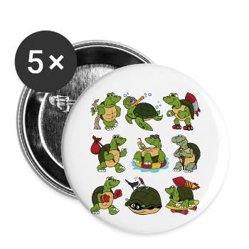 Funny Cool Turtles Water Turtle - Buttons small 1''/25 mm (5-pack) - white - Front
