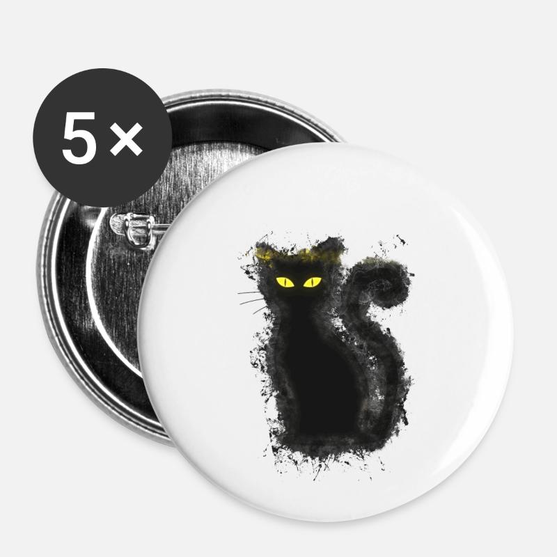 Katze Halloween hell glühend - Buttons klein 25 mm (5er Pack) - Weiß