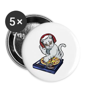 Katze Pizza DJ - Buttons klein 25 mm (5er Pack) - Weiß - Vorne