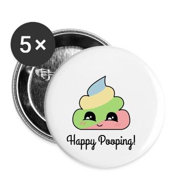 Happy Pooping - Buttons klein 25 mm (5er Pack) - Weiß - Vorne