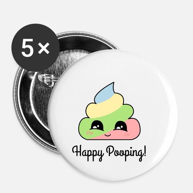 Happy Pooping - Buttons small 1''/25 mm (5-pack) - white