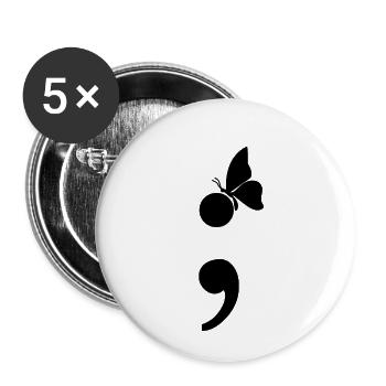 Butterfly on semicolon depression gift - Buttons small 1''/25 mm (5-pack) - white - Front