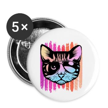 Katze mit Sonnenbrille - Buttons klein 25 mm (5er Pack) - Weiß - Vorne