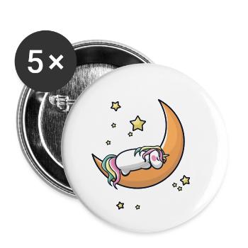 Licorne dort sur le croissant - Lot de 5 petits badges (25 mm) - blanc - Devant