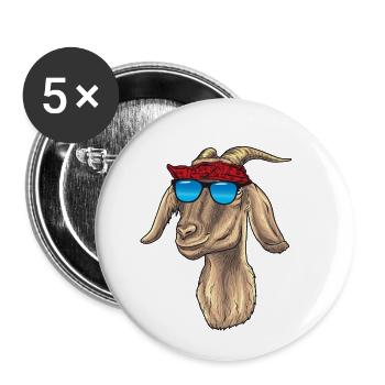 Chèvre robuste avec lunettes de soleil et bandana - Lot de 5 petits badges (25 mm) - blanc - Devant
