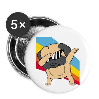 Retro Vintage Style Pop Art Dabbing Dab Pug Dog - Buttons small 1''/25 mm (5-pack) - white - Front