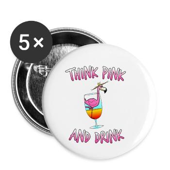 Think Pink & Drink Flamingo Cocktail Party alcohol - Buttons small 1''/25 mm (5-pack) - white - Front