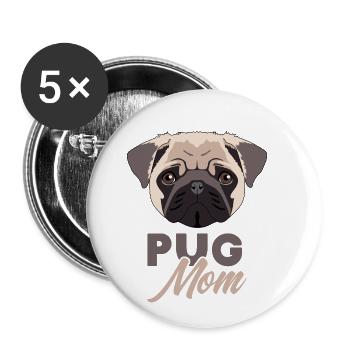 Pug Mom - Idéal pour tout cadeau d'amateur de carlin - Lot de 5 petits badges (25 mm) - blanc - Devant