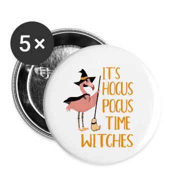 It's Hocus Pocus Time Witches Funny Flamingo - Buttons klein 25 mm (5er Pack) - Weiß - Vorne