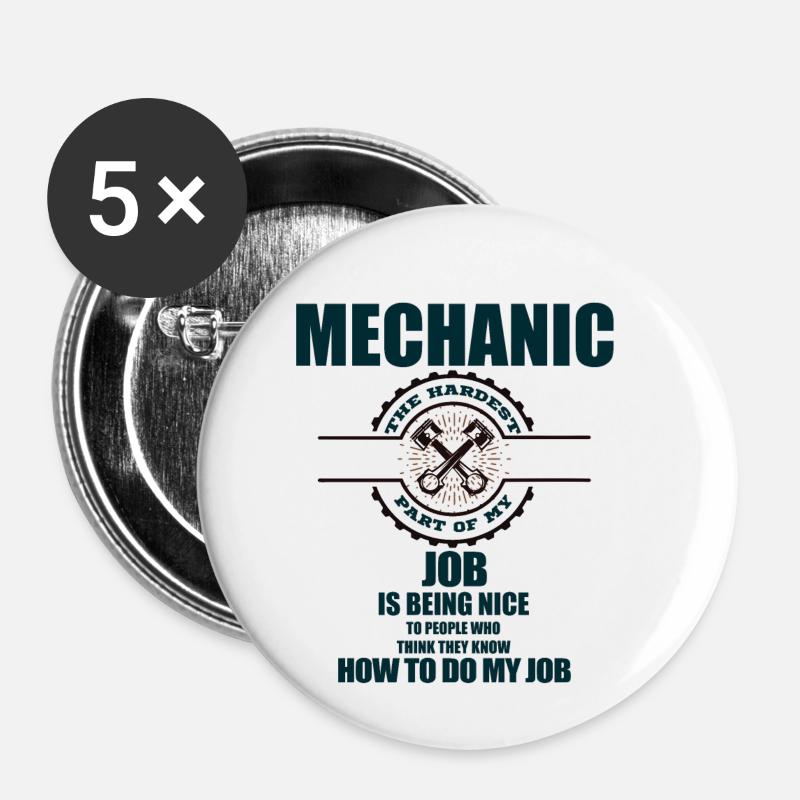 Mechaniker! - Buttons klein 25 mm (5er Pack) - Weiß