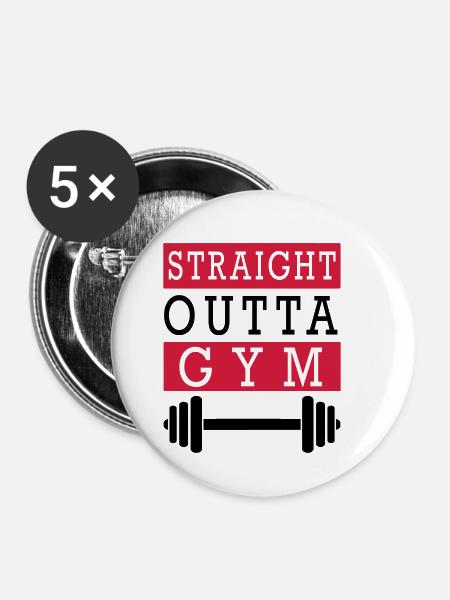 STRAIGHT OUTTA GYM (v) - Buttons klein 25 mm (5er Pack) - Weiß