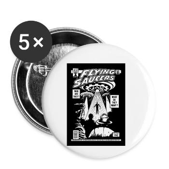 Alien Entführung Comic Ufo fliegende Untertasse - Buttons klein 25 mm (5er Pack) - Weiß - Vorne