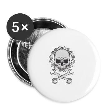 Skull Biker-Bicycle - Buttons small 1''/25 mm (5-pack) - white - Front