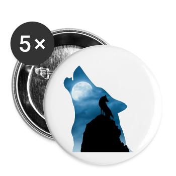 Cooles Wolf T-Shirt, Geschenkidee - Buttons klein 25 mm (5er Pack) - Weiß - Vorne