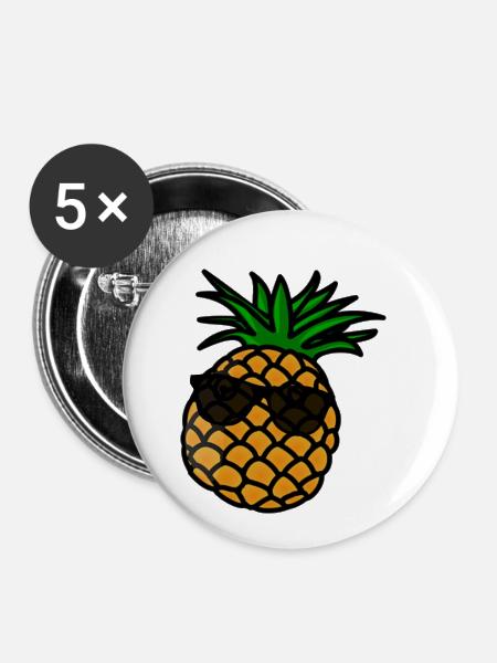 Coole Ananas - Buttons klein 25 mm (5er Pack) - Weiß