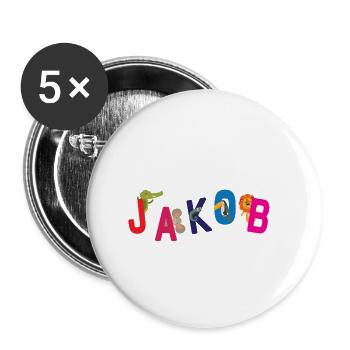 Je m'appelle Jacob T-Shirt Prénom Enfant - Lot de 5 petits badges (25 mm) - blanc - Devant