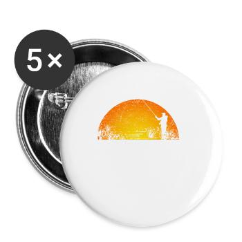 Vintage Fischer Angler Sonnenaufgang Angeln - Buttons klein 25 mm (5er Pack) - Weiß - Vorne