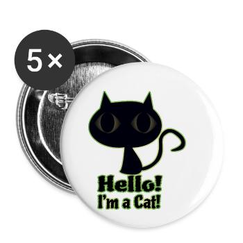Bonjour! Je suis un chat! - Lot de 5 petits badges (25 mm) - blanc - Devant