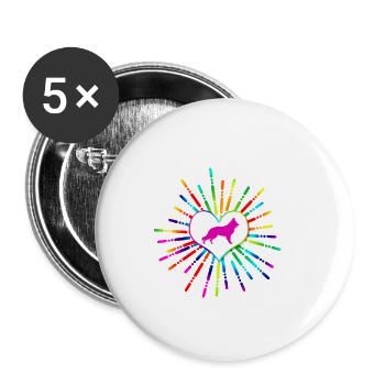 Colorful heart with german shepherd pink (0118) - Buttons small 1''/25 mm (5-pack) - white - Front