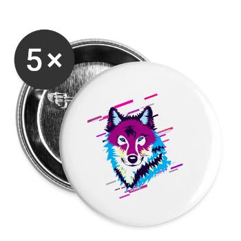 Wolf Tier 80er Retro Violett - Buttons klein 25 mm (5er Pack) - Weiß - Vorne