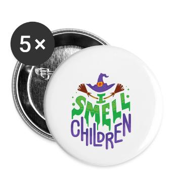 Je sens les enfants - Cadeau Sorcière d'Halloween - Lot de 5 petits badges (25 mm) - blanc - Devant