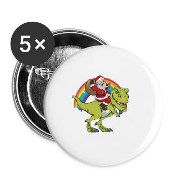Weihnachtsmann Reitet Auf T-Rex Dinausaurier - Buttons klein 25 mm (5er Pack) - Weiß - Vorne