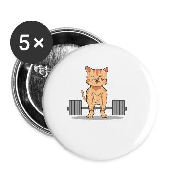 Cats weight lifting dumbbell bodybuilding gift - Buttons small 1''/25 mm (5-pack) - white - Front
