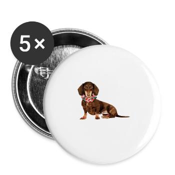 Blumendackel, Dackel, Hund, Blumen - Buttons klein 25 mm (5er Pack) - Weiß - Vorne